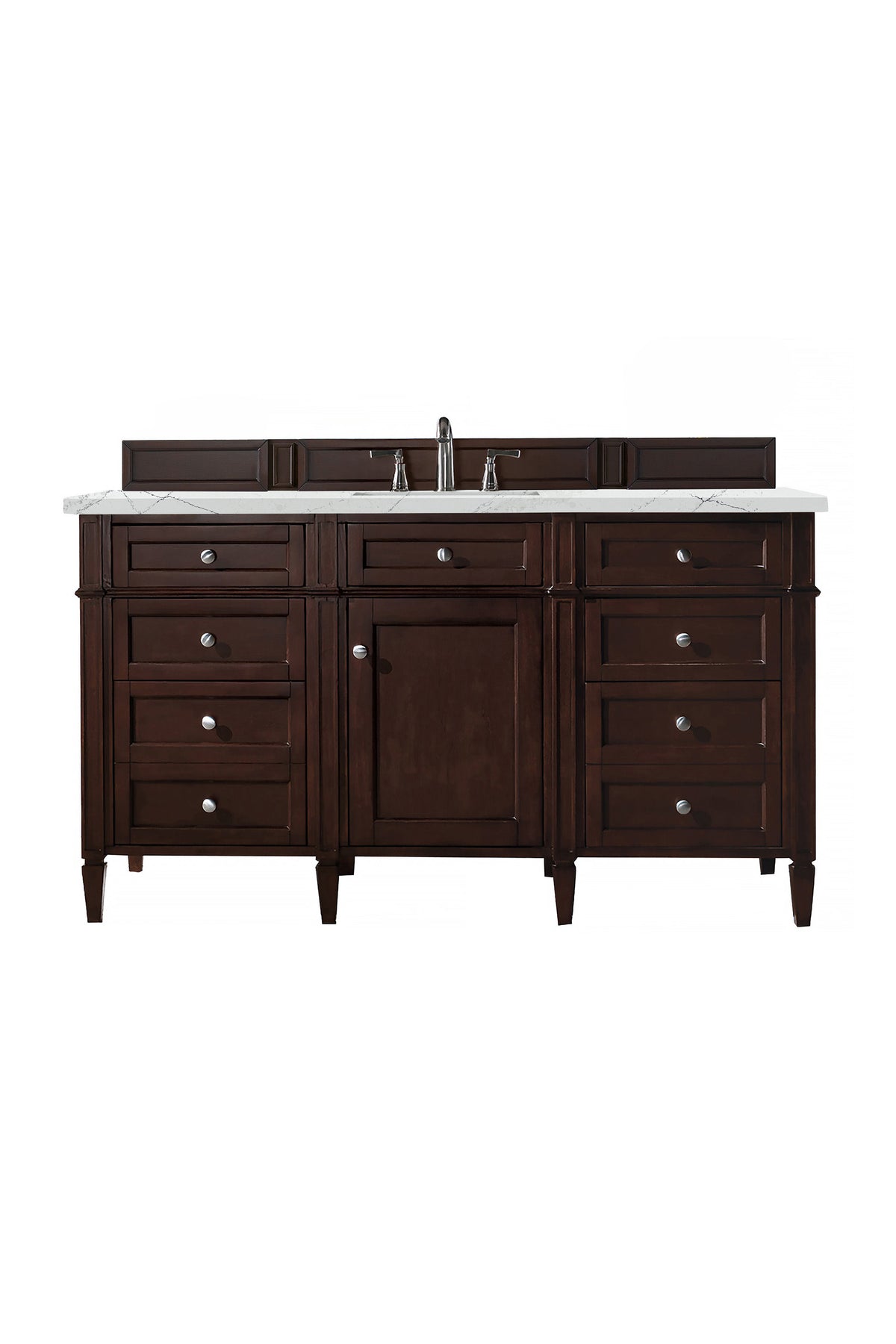 Renovate for Less Atlanta Brittany 60" Single Vanity, Burnished Mahogany w/ 3 CM Ethereal Noctis Silestone Top w/FreePower Wireless Charger