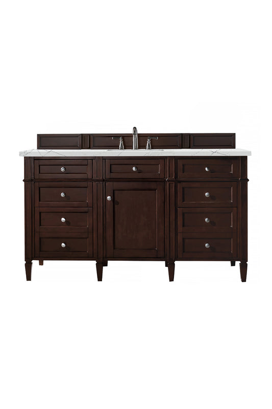 Renovate for Less Atlanta Brittany 60" Single Vanity, Burnished Mahogany w/ 3 CM Ethereal Noctis Silestone Top w/FreePower Wireless Charger