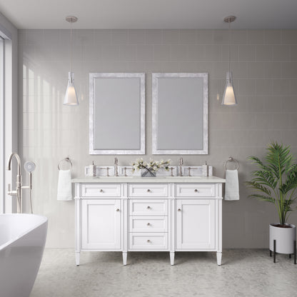 Renovate for Less Atlanta Brittany 60" Double Vanity, Bright White Vanity w/ 3 CM Lime Delight Silestone Top