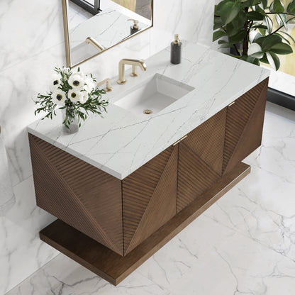Renovate for Less Atlanta Marcello 48" Single Vanity, Chestnut w/ 3 CM Ethereal Noctis Silestone Top