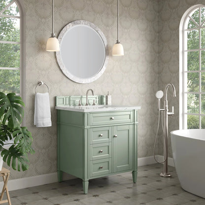 Brittany 30" Single Vanity, Sage Green, w/ 3 CM Ethereal Noctis Silestone Top