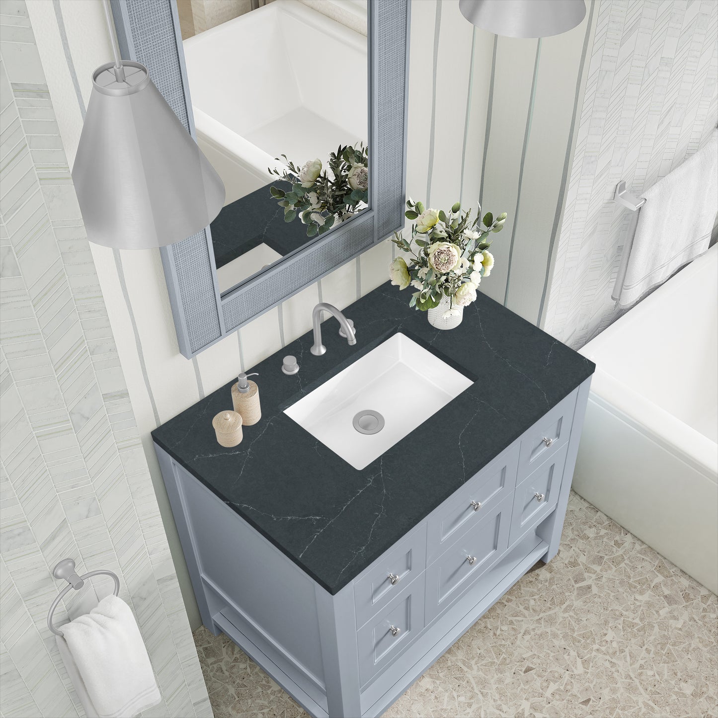 Renovate for Less Atlanta Breckenridge 36" Single Vanity, Serenity Blue, w/ 3 CM Charcoal Soapstone Quartz Top
