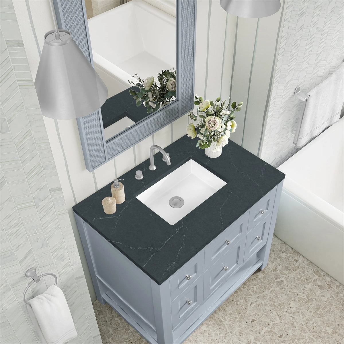 Breckenridge 36" Single Vanity, Serenity Blue, w/ 3 CM Charcoal Soapstone Quartz Top
