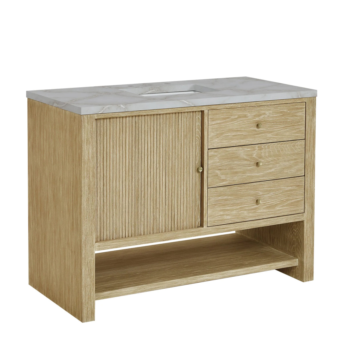 Marigot 48" Single Vanity, Sunwashed Oak w/ 3 CM Victorian Silver Silestone Top w/ FreePower Wireless Charger