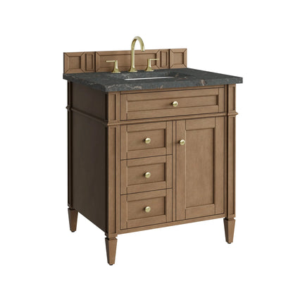Brittany 30" Single Vanity, Pecan w/ 3 CM Parisien Bleu Silestone Top