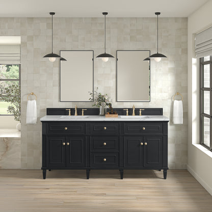 Renovate for Less Atlanta Lorelai 72" Double Vanity, Black Onyx w/ 3 CM Ethereal Noctis Silestone Top