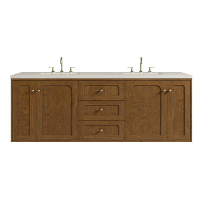Renovate for Less Atlanta Laurent 72" Double Vanity, Honey Oak w/ 3 CM Siberian Silestone Top w/FreePower Wireless Charger