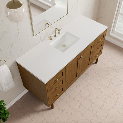 Renovate for Less Atlanta Laurent 60" Single Vanity, Honey Oak w/ 3 CM White Zeus Silestone Top