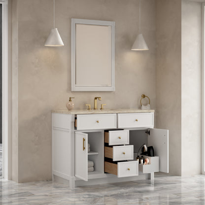 Renovate for Less Atlanta Bellshire 48" Single Vanity, Bright White w/ 3 CM Tajnar Eclos Top