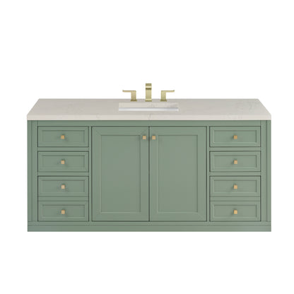 Renovate for Less Atlanta Chicago 60" Single Vanity, Smokey Celadon, w/ 3 CM Siberian Silestone Top