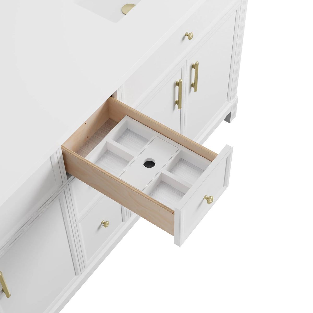 Bellshire 72" Double Vanity, Bright White w/ 3 CM Tajnar Eclos Top w/FreePower Wireless Charger