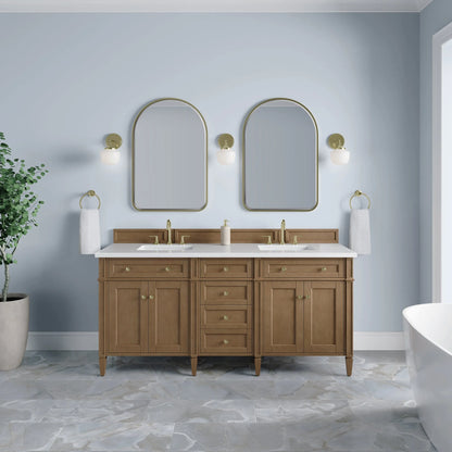 Brittany 72" Double Vanity, Pecan w/ 3 CM White Zeus Silestone Top