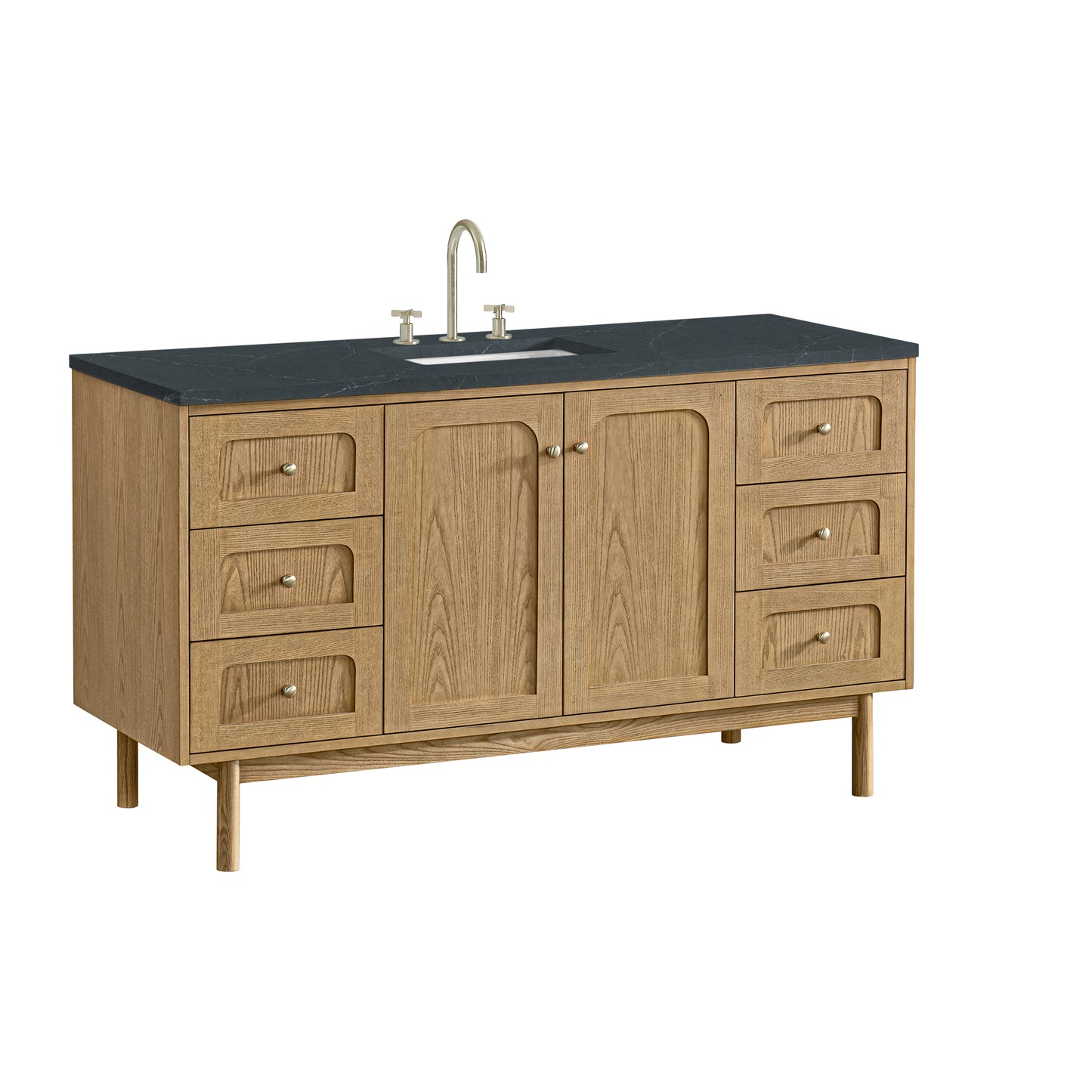 Renovate for Less Atlanta Laurent 60" Single Vanity, Light Natural Oak, w/ 3 CM Charcoal Soapstone Quartz Top