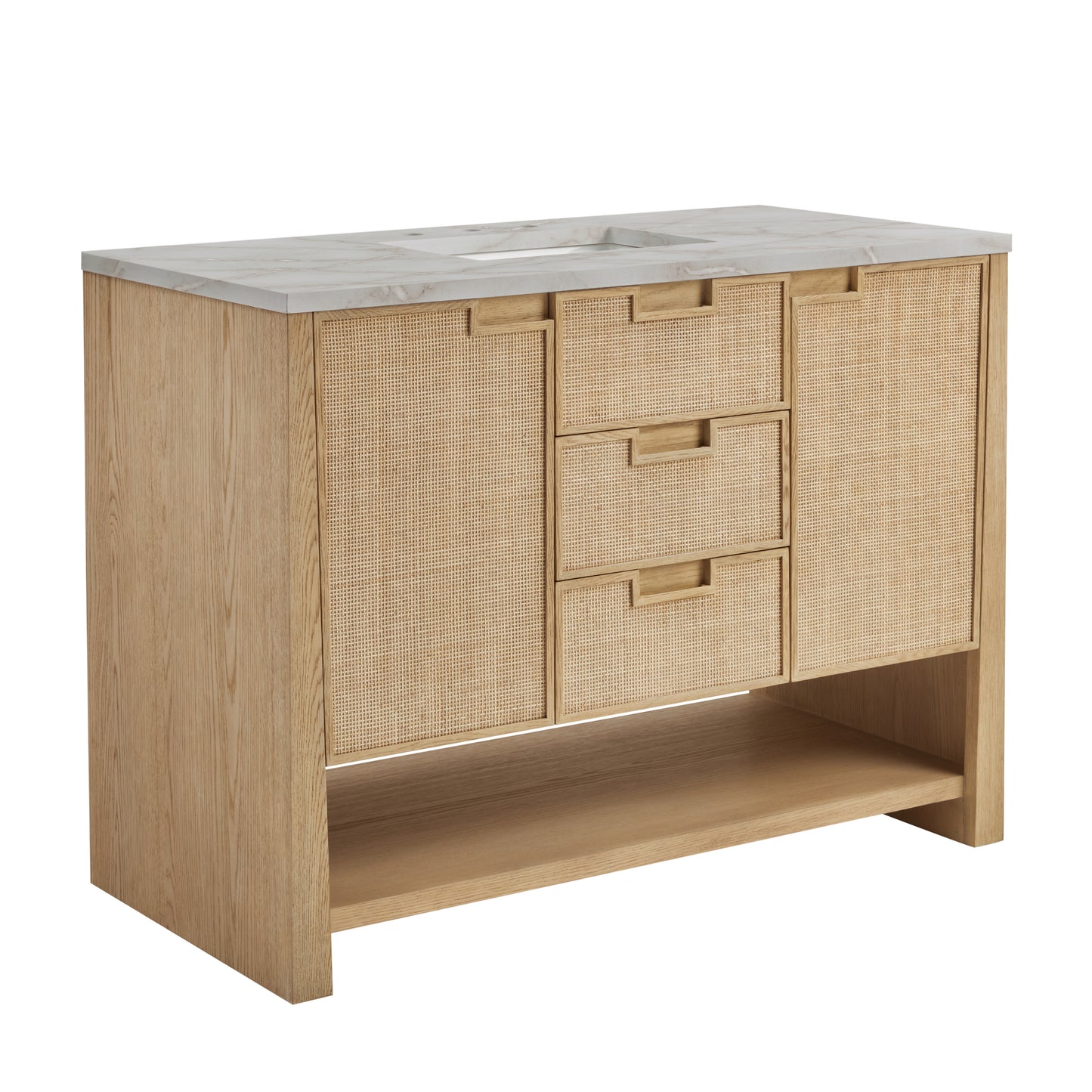 Renovate for Less Atlanta Solene 48" Single Vanity, Seaside Oak, w/ 3 CM Victorian Silver Quartz Top
