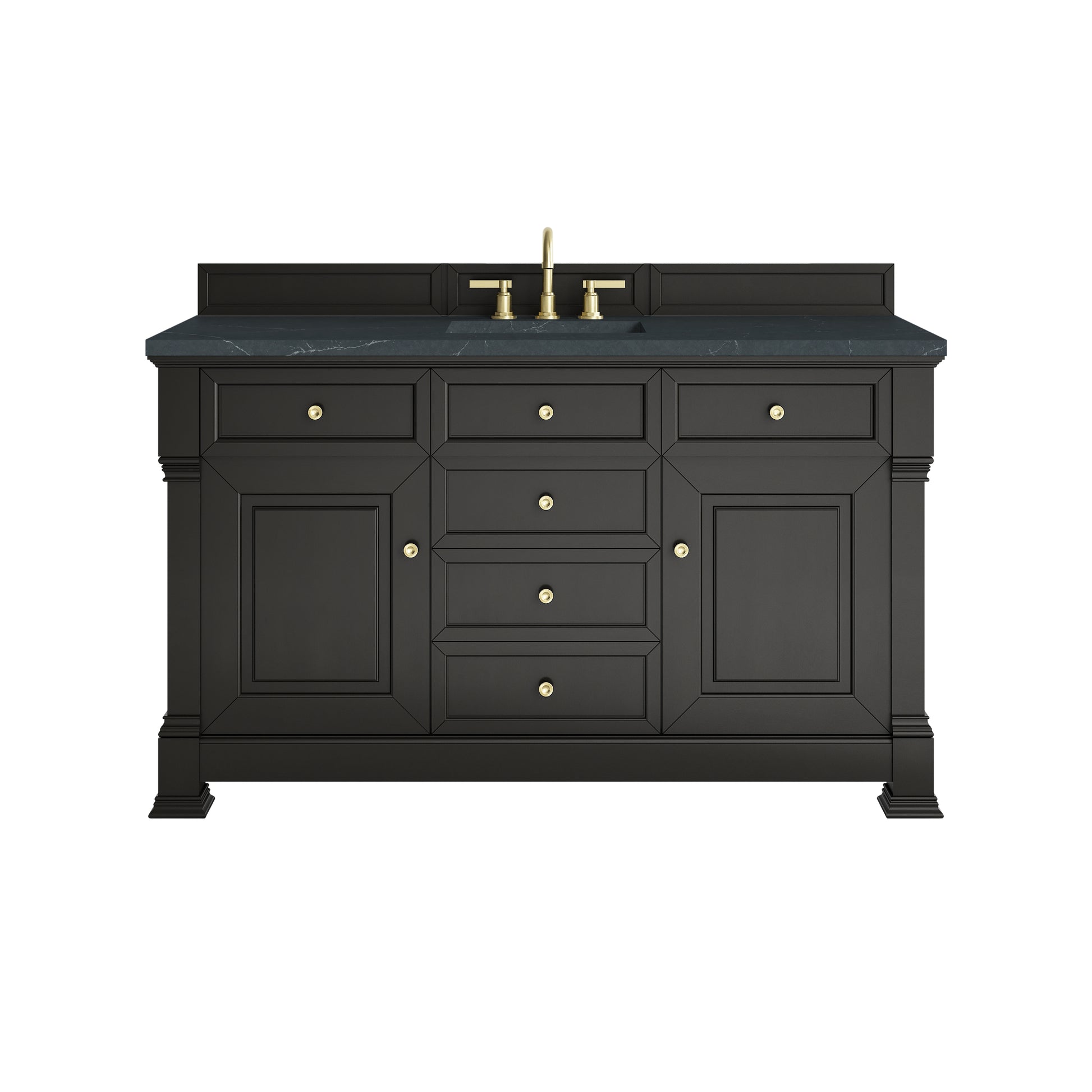 Renovate for Less Atlanta Brookfield 60" Single Vanity, Black Onyx w/3 CM Charcoal Soapstone Silestone Top