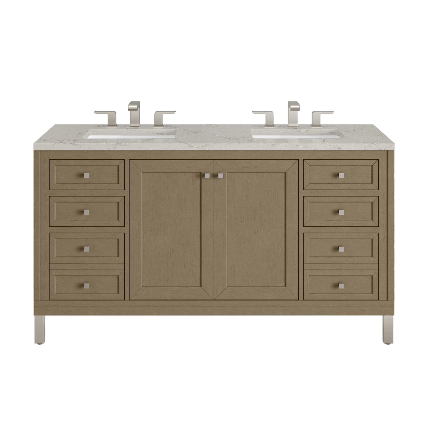 Renovate for Less Atlanta Chicago 60" Double Vanity, Walnut Whisper, w/ 3 CM Victorian Silver Silestone® Top