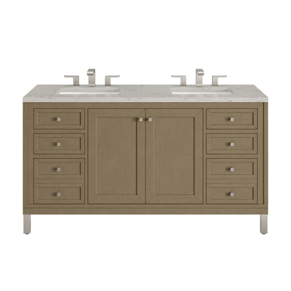 Renovate for Less Atlanta Chicago 60" Double Vanity, Walnut Whisper, w/ 3 CM Victorian Silver Silestone® Top