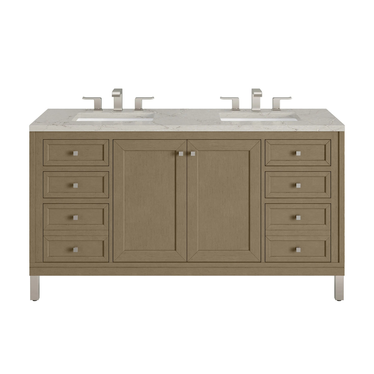 Chicago 60" Double Vanity, Walnut Whisper, w/ 3 CM Victorian Silver Silestone® Top