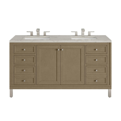 Chicago 60" Double Vanity, Walnut Whisper, w/ 3 CM Victorian Silver Silestone® Top