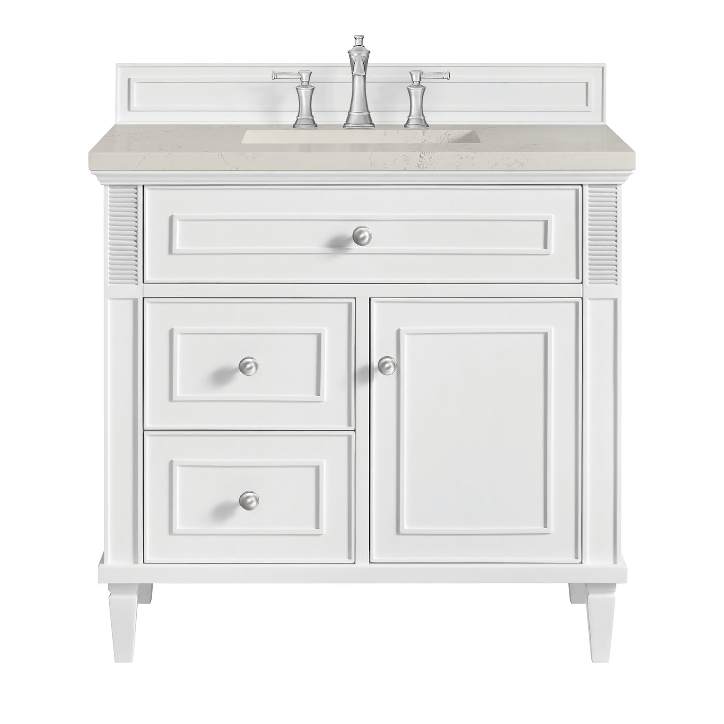 Renovate for Less Atlanta Lorelai 36" Single Vanity, Bright White, w/ 3 CM Siberian Silestone Top