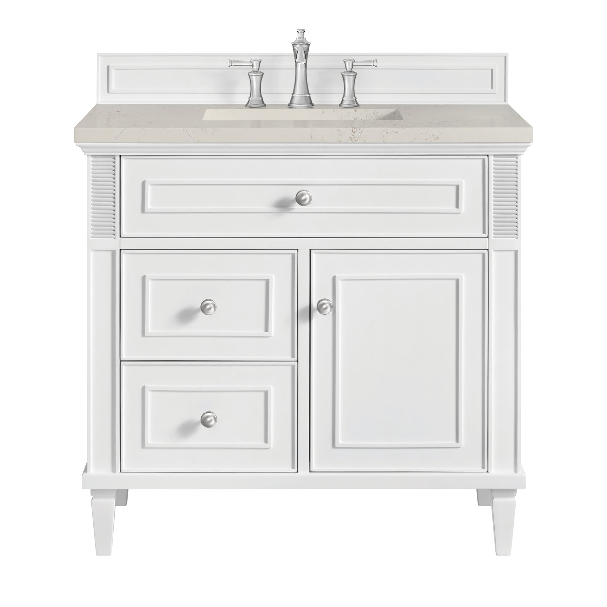Renovate for Less Atlanta Lorelai 36" Single Vanity, Bright White, w/ 3 CM Siberian Silestone Top