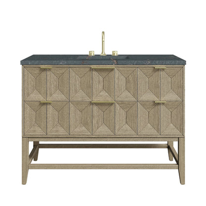 Emmeline 48" Single Vanity, Pebble Oak w/ 3 CM Parisien Bleu Silestone Top