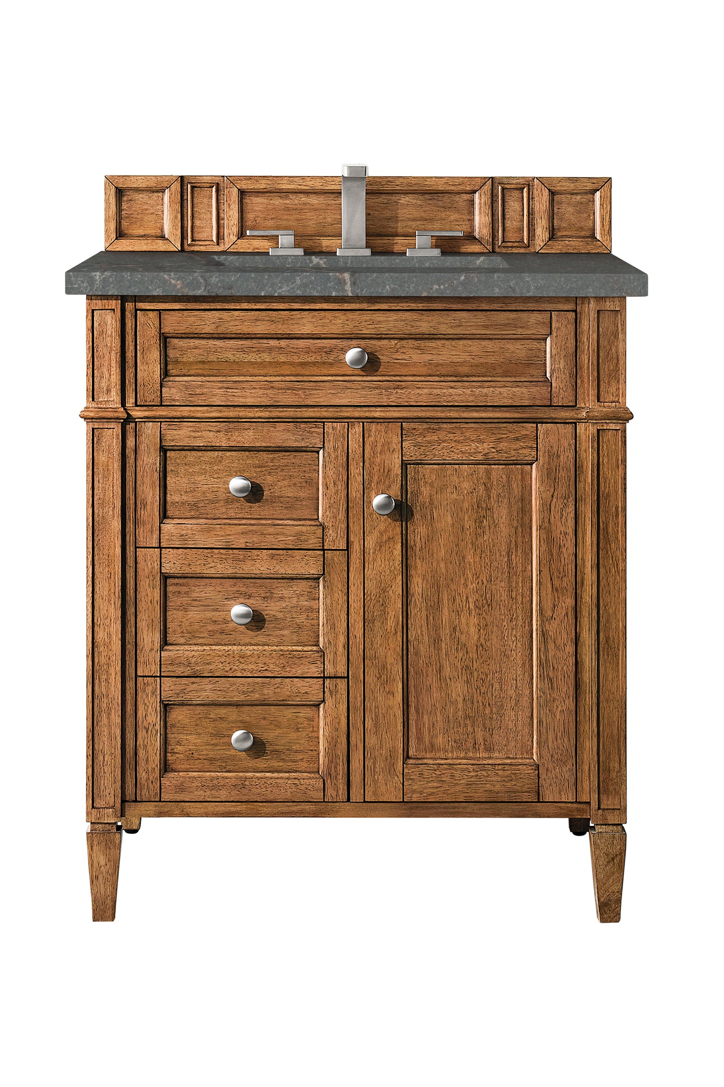 Renovate for Less Atlanta Brittany 30" Single Vanity, Saddle Brown, w/ 3 CM Parisien Bleu Silestone Top