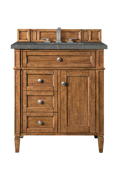 Renovate for Less Atlanta Brittany 30" Single Vanity, Saddle Brown, w/ 3 CM Parisien Bleu Silestone Top