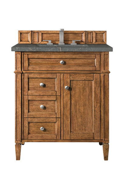 Brittany 30" Single Vanity, Saddle Brown, w/ 3 CM Parisien Bleu Silestone Top