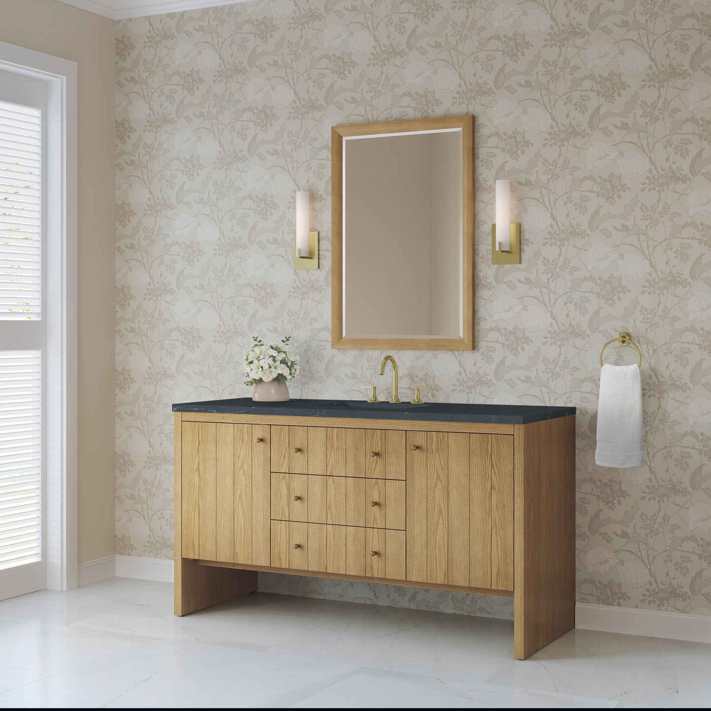 Renovate for Less Atlanta Hudson 60" Single Vanity, Light Natural Oak w/ 3 CM Charcoal Soapstone Top