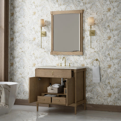 Kinnsden 36" Single Vanity, Weathered Oak w/ 3 CM Siberian Silestone Top