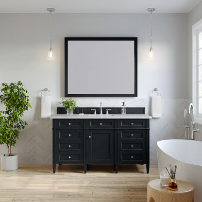 Renovate for Less Atlanta Brittany 60" Single Vanity, Black Onyx, w/ 3 CM Eternal Jasmine Pearl Silestone Top