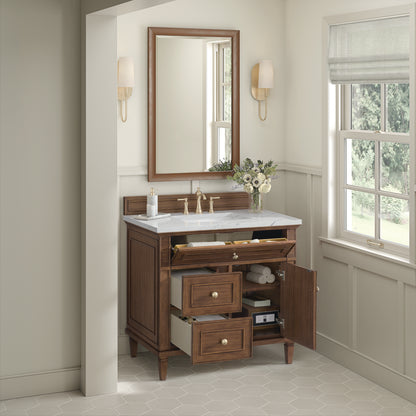 Renovate for Less Atlanta Lorelai 36" Single Vanity, Mid-Century Walnut w/ 3 CM Ethereal Noctis Silestone Top