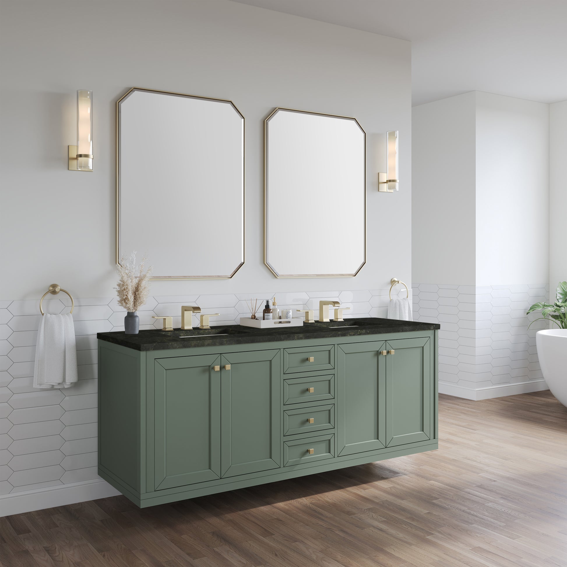 Renovate for Less Atlanta Chicago 72" Double Vanity, Smokey Celadon, w/ 3 CM Phantome Eclos Top