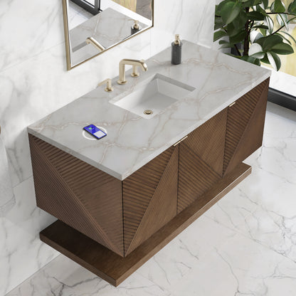 Renovate for Less Atlanta Marcello 48" Single Vanity, Chestnut w/ 3 CM Victorian Silver Silestone Top w/ FreePower Wireless Charger