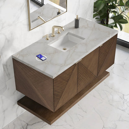 Marcello 48" Single Vanity, Chestnut w/ 3 CM Victorian Silver Silestone Top w/ FreePower Wireless Charger