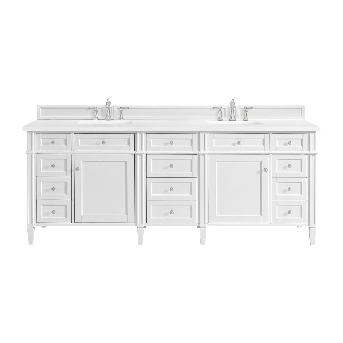 Brittany 84" Double Vanity, Bright White w/ 3 CM White Zeus Top