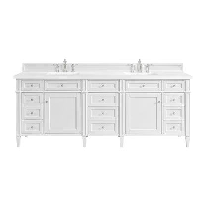 Brittany 84" Double Vanity, Bright White w/ 3 CM White Zeus Top