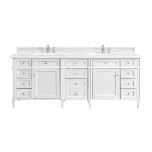 Brittany 84" Double Vanity, Bright White w/ 3 CM White Zeus Top
