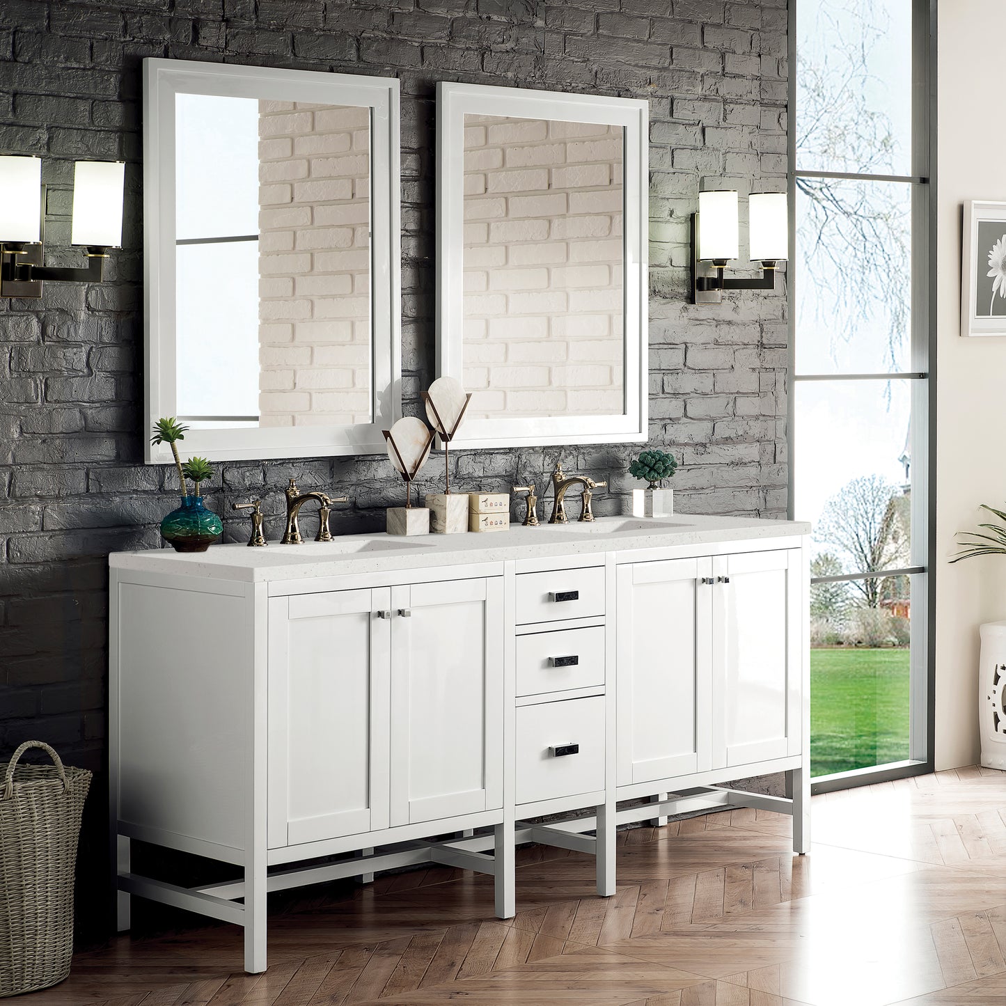 Renovate for Less Atlanta Addison 72" Double Vanity, Glossy White w/ 3 CM Lime Delight Silestone Top