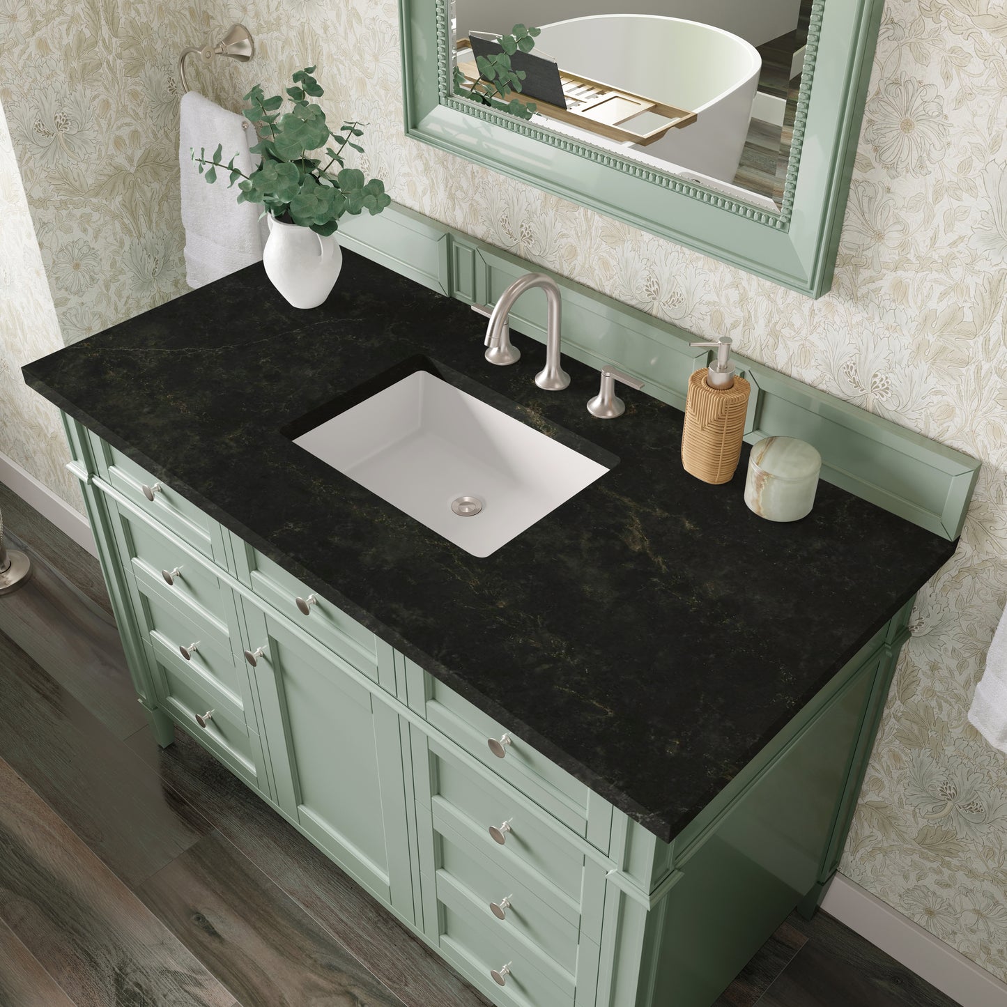 Renovate for Less Atlanta Brittany 48" Single Vanity, Sage Green, w/ 3 CM Phantome Eclos Top