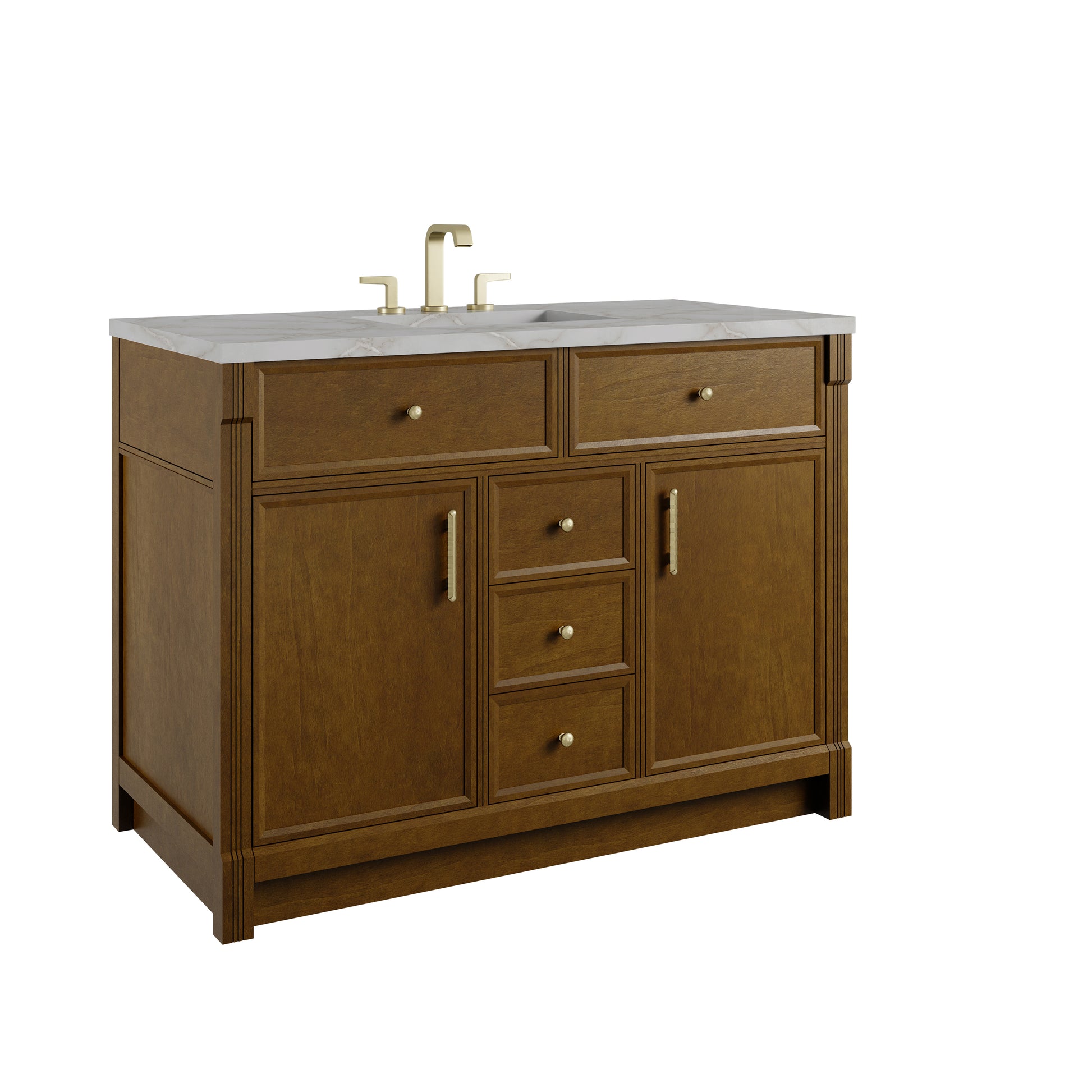 Renovate for Less Atlanta Bellshire 48" Single Vanity, Honey Oak w/ 3 CM Victorian Silver Silestone Top w/FreePower Wireless Charger