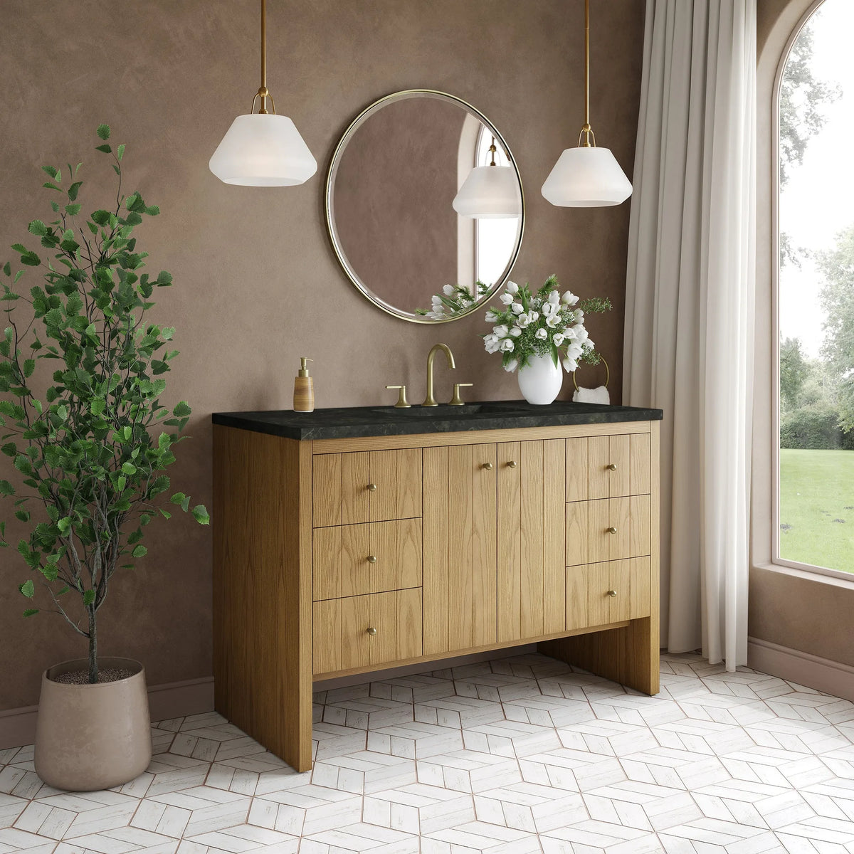 Hudson 48" Single Vanity, Light Natural Oak, w/ 3 CM Phantome Eclos Top
