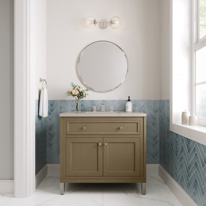 Renovate for Less Atlanta Chicago 36" Single Vanity, Walnut Whisper, w/ 3 CM Siberian Silestone Top