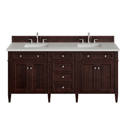 Brittany 72" Double Vanity, Burnished Mahogany w/ 3 CM Lime Delight Silestone Top