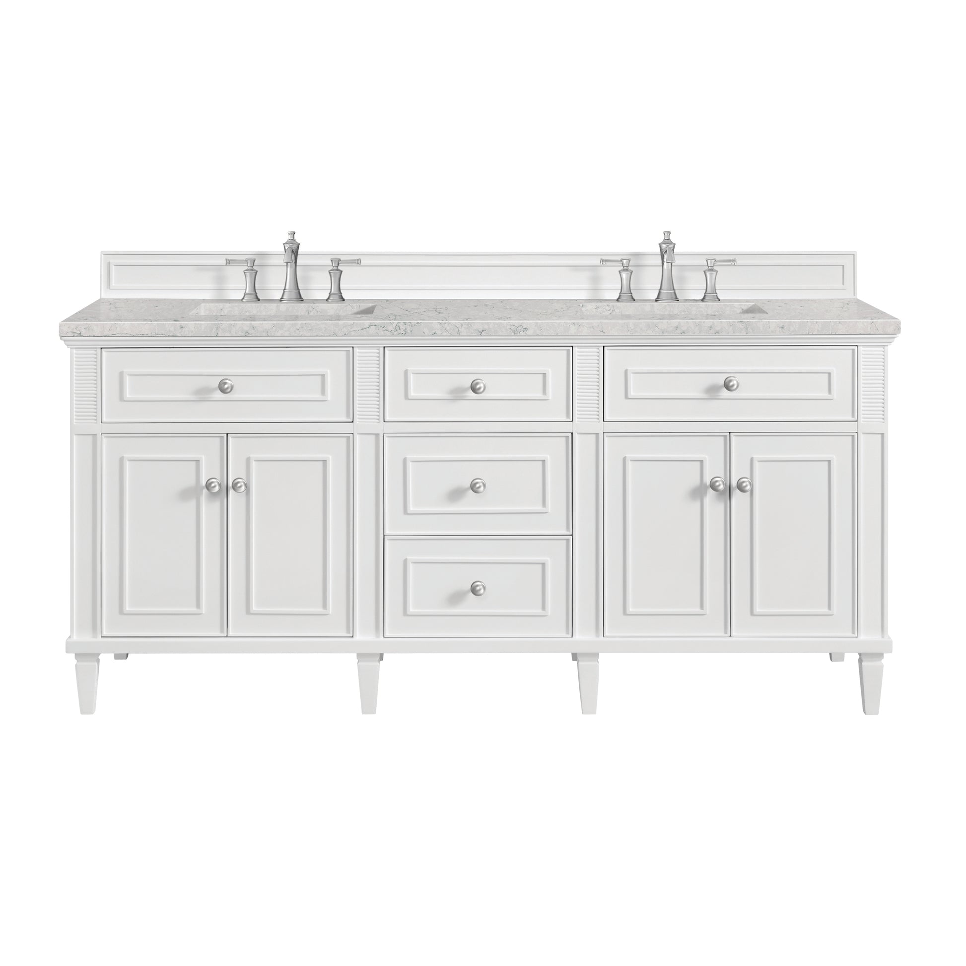 Renovate for Less Atlanta Lorelai 72" Double Vanity, Bright White w/ 3 CM Eternal Jasmine Pearl Silestone Top w/FreePower Wireless Charger
