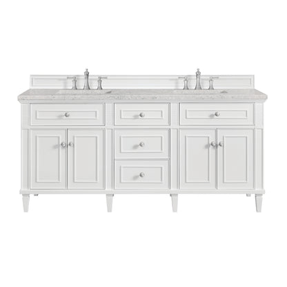 Renovate for Less Atlanta Lorelai 72" Double Vanity, Bright White w/ 3 CM Eternal Jasmine Pearl Silestone Top w/FreePower Wireless Charger