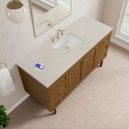 Renovate for Less Atlanta Laurent 60" Single Vanity, Honey Oak w/ 3 CM Siberian Silestone Top w/FreePower Wireless Charger