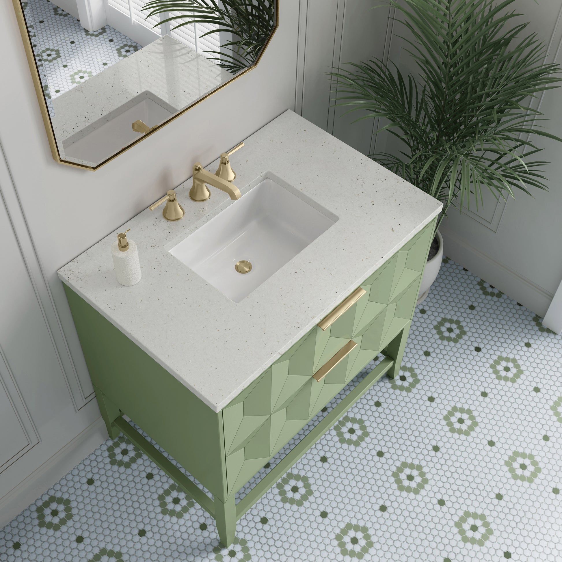 Renovate for Less Atlanta Emmeline 36" Single Vanity, Pistachio w/ 3 CM Lime Delight Top