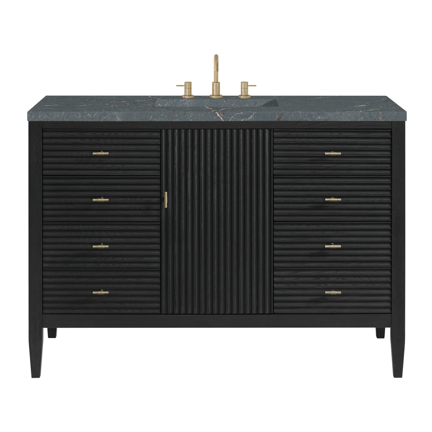 Renovate for Less Atlanta Myrrin 48" Single Vanity, Carbon Oak w/ 3 CM Parisien Bleu Silestone Top w/FreePower Wireless Charger